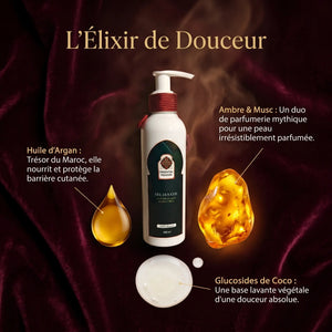 Ingrédients gel douche argan musk ambre amande douce concentrée naturel