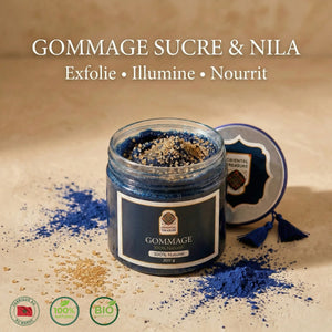 Gommage Éclaircissant au Nila Bleu & Argan – Exfoliant Doux & Unifiant