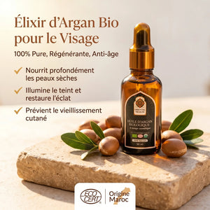 Huile d'Argan Bio Sérum Visage – Certifiée Ecocert, Pressée à Froid