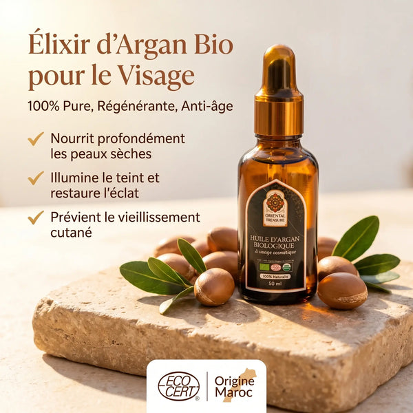 Huile d'Argan Bio Sérum Visage – Certifiée Ecocert, Pressée à Froid