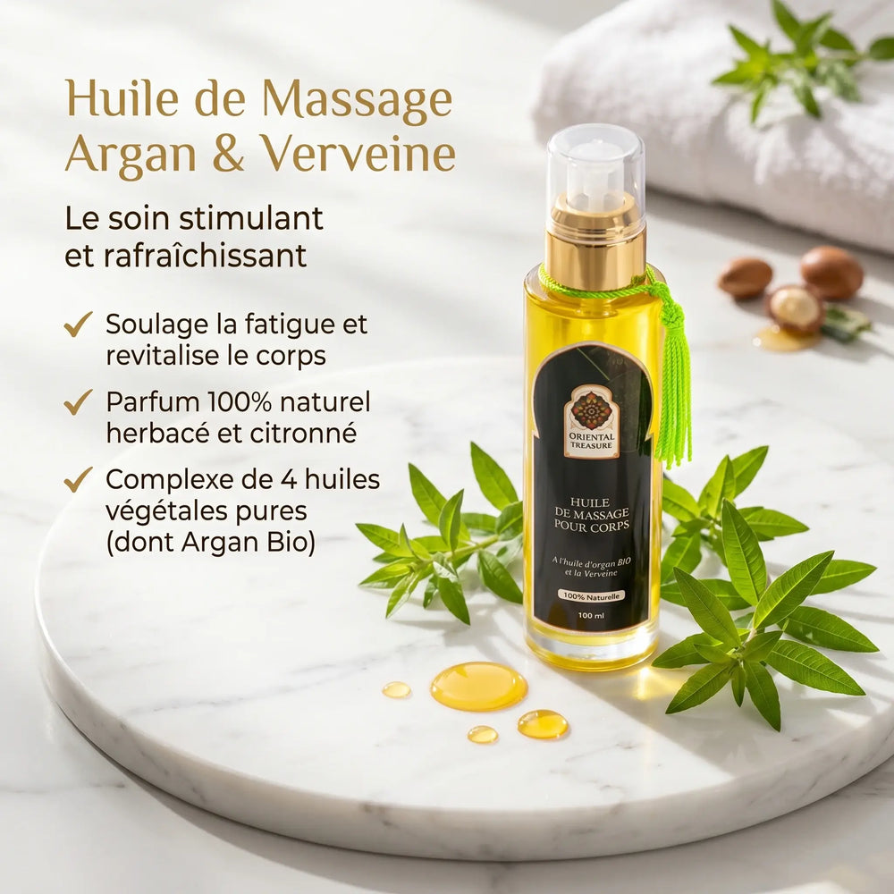 Huile de Massage à la Verveine – Soin Frais Tonifiant & Énergisant