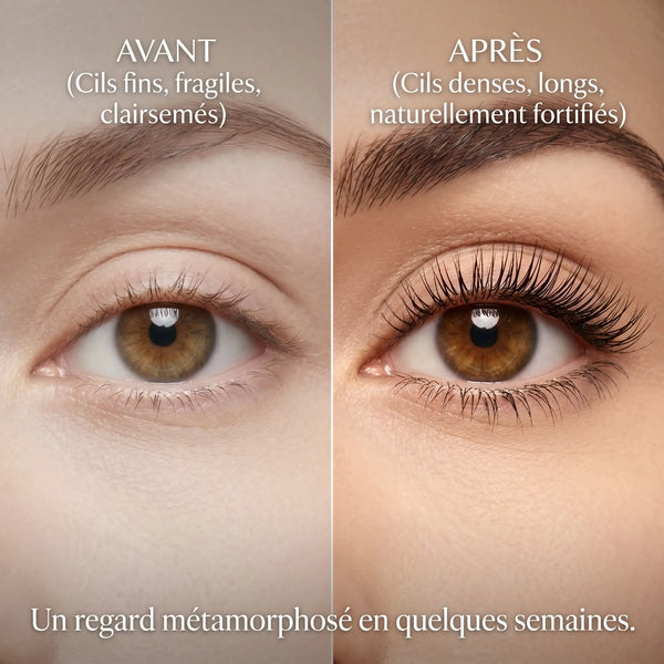 Avant après Mascara Soin Cils Sourcils pousse densité longueur naturelle