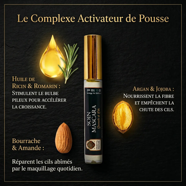 Ingrédients Mascara Soin huile ricin argan jojoba bourrache romarin vitamine E