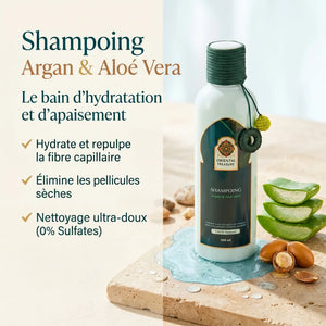 Shampoing apaisant argan et aloe vera Oriental Treasure anti-pelliculaire naturel présentation