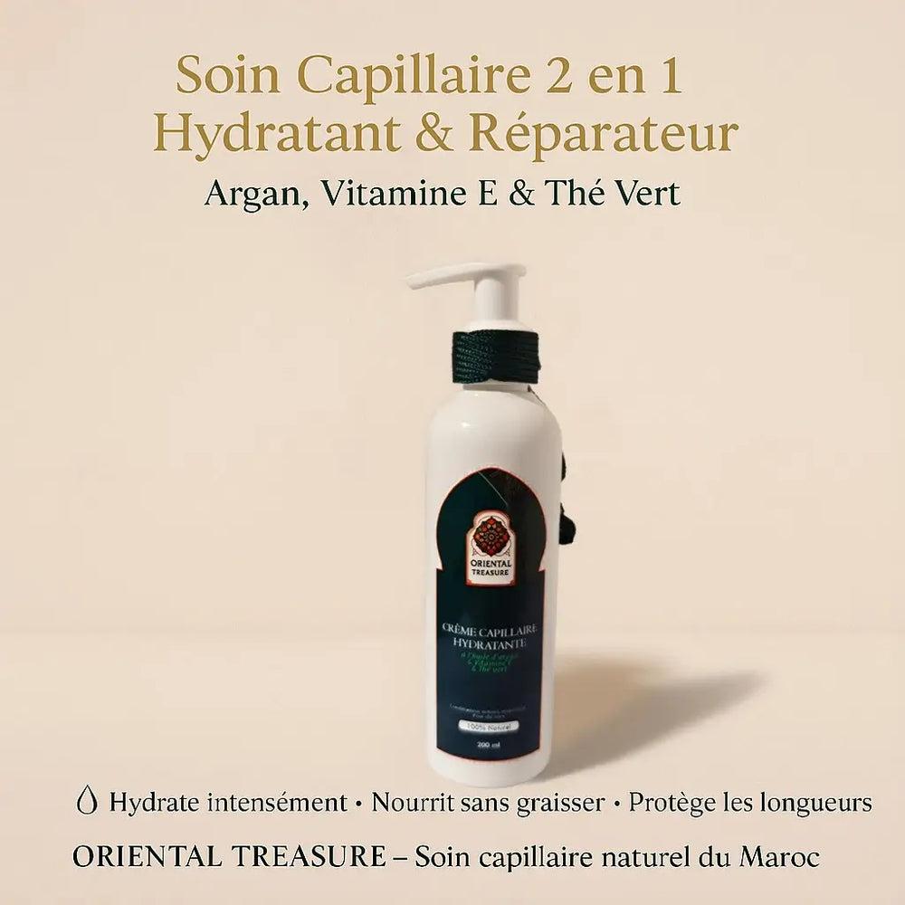 Soin Capillaire Argan, Vitamine E & Thé Vert – Hydratant & Réparateur 2-en-1