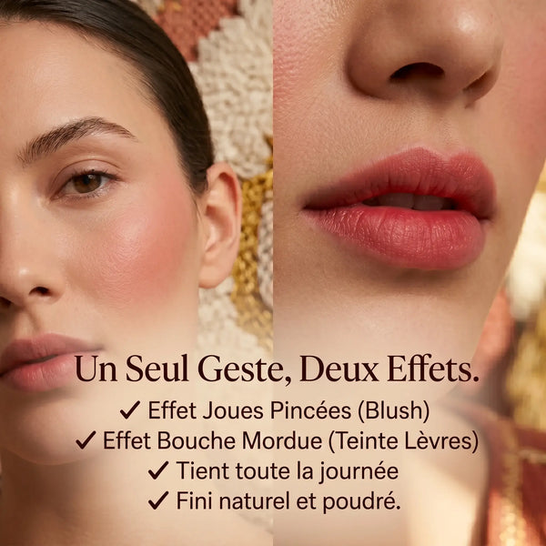Application blush Aker Fassi sur joues et lèvres look multi-usage bonne mine