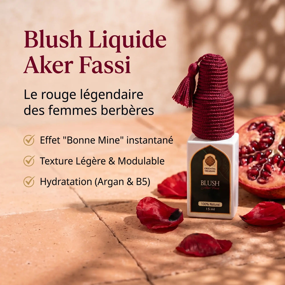 Blush liquide Aker Fassi Oriental Treasure flacon présentation rouge naturel marocain