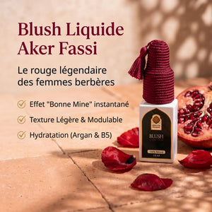 Blush liquide Aker Fassi Oriental Treasure flacon présentation rouge naturel marocain