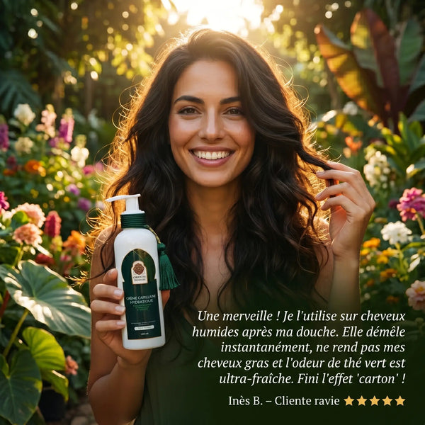 Soin Capillaire Argan, Vitamine E & Thé Vert – Hydratant & Réparateur 2-en-1