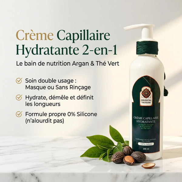 Soin Capillaire Argan, Vitamine E & Thé Vert – Hydratant & Réparateur 2-en-1