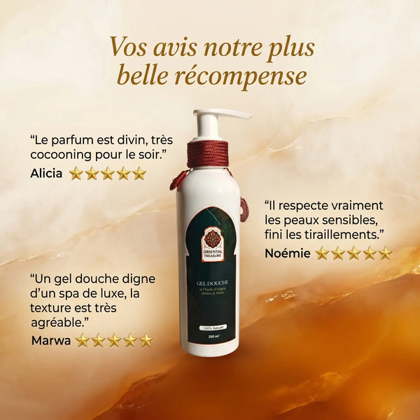 Avis clientes gel douche argan musk ambre Oriental Treasure satisfaction