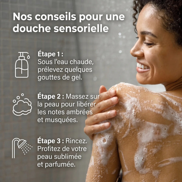 Conseils utilisation gel douche musk ambre massage routine douche soir