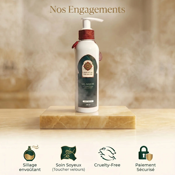 Garanties Oriental Treasure gel douche argan musk ambre sans sulfate Maroc