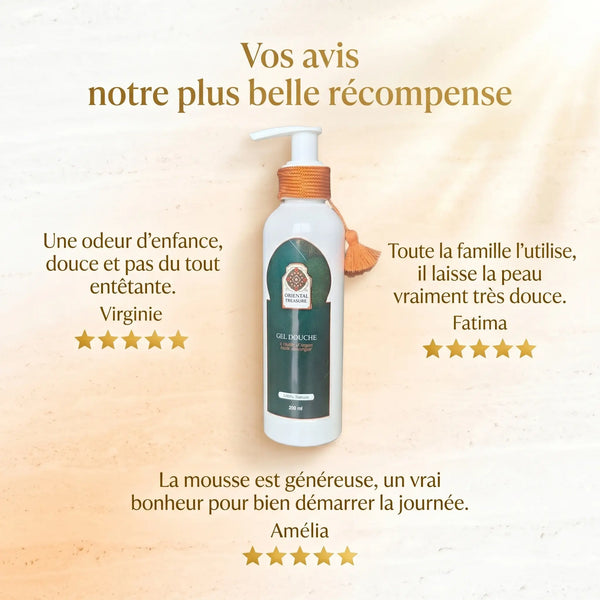 Avis clientes gel douche argan fleur d'oranger Oriental Treasure