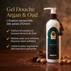 Gel douche à l'oud et argan Oriental Treasure parfum boisé oriental présentation