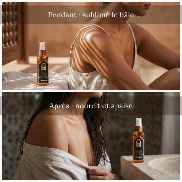Huile de bronzage carotte et argan, avant et après-soleil