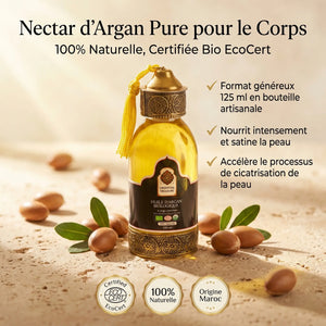 Huile d'Argan Bio Corps – Bouteille Artisanale Marocaine (125ml)