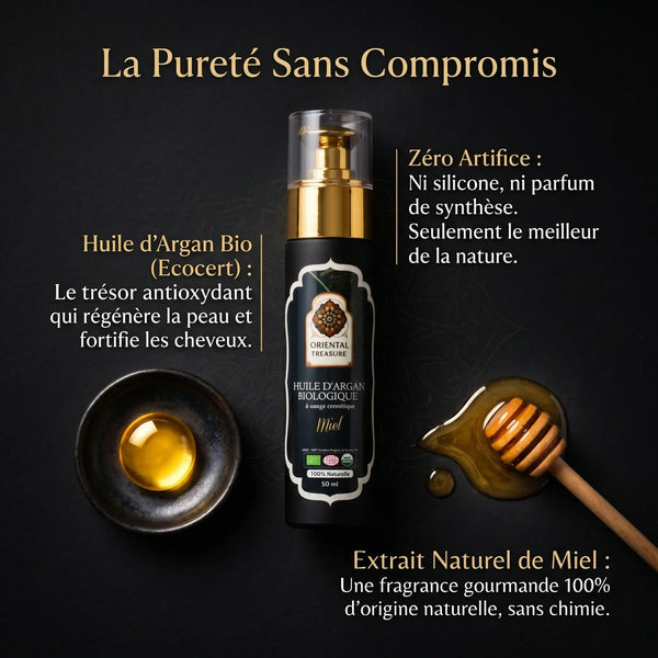 Huile d'Argan Bio Parfumée au Miel – Soin Gourmand Visage, Corps & Cheveux