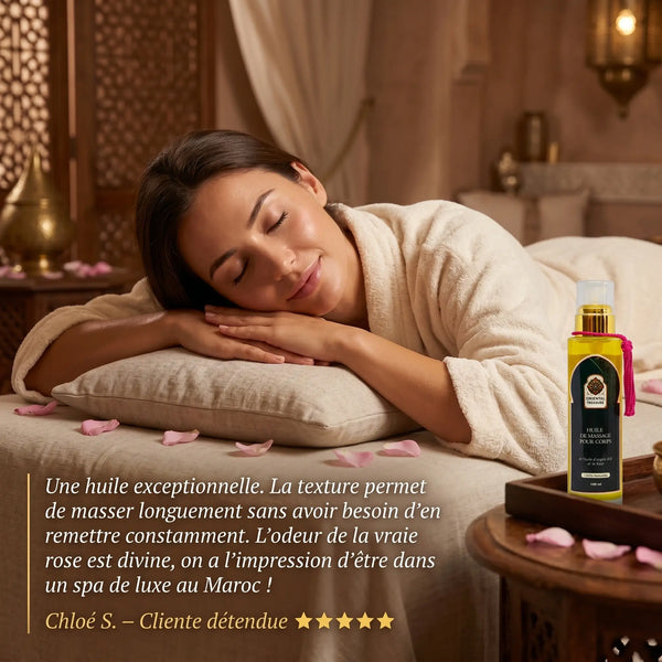Huile de Massage à la Rose – Soin Sensoriel Anti-Âge Peau Mature