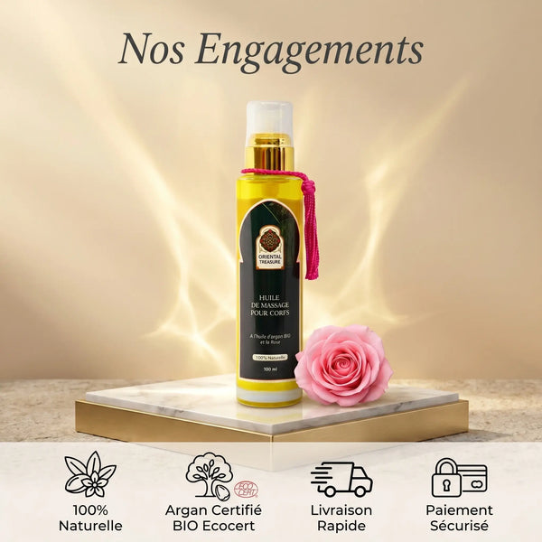 Huile de Massage à la Rose – Soin Sensoriel Anti-Âge Peau Mature
