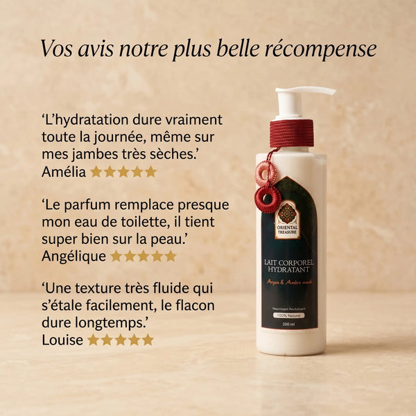 Lait Hydratant Corps Argan, Ambre & Musc – Soin Sensuel Cocooning Peaux Sèches