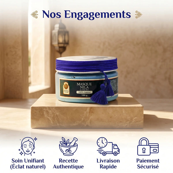 Garanties Oriental Treasure masque nila bleu 100% naturel bio Maroc artisanal