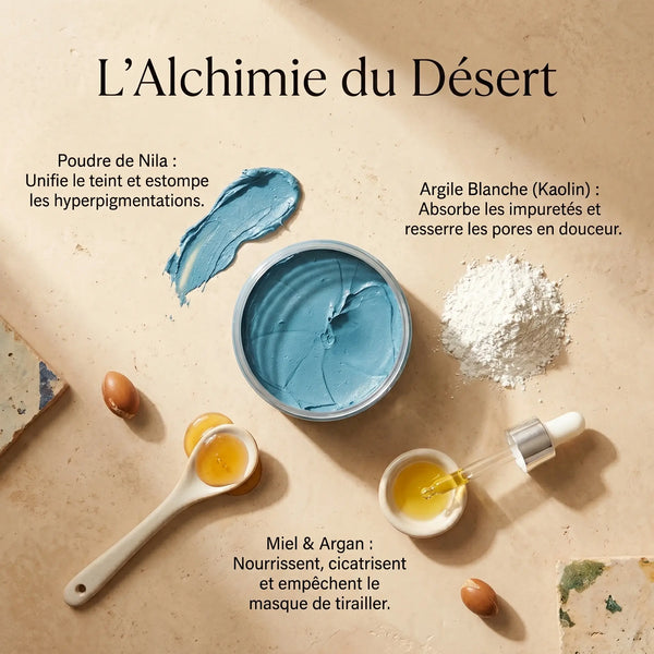Ingrédients masque nila bleu kaolin miel huile coco argan Indigofera Suffruticosa