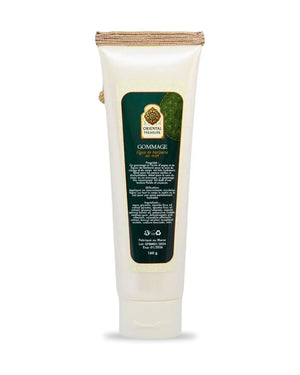 Tube de gommage Miel et Figue de barbarie vue de dos avec la liste des ingrédients, riche en vitamine E