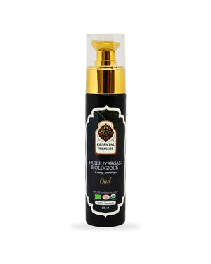 flacon en verre d'huile d'argan au oud, naturelle et bio