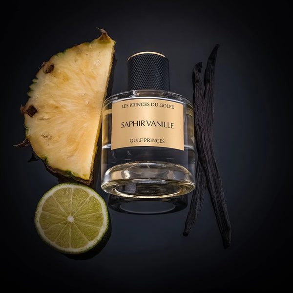 Flacon de parfum saphire vanille avec ses notes de vanille, ananas et le citron