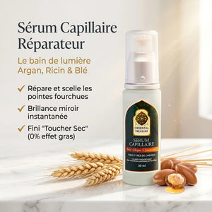 Sérum Cheveux Argan, Ricin & Blé – Trio d'Huiles Nourrissant Parfum Framboise
