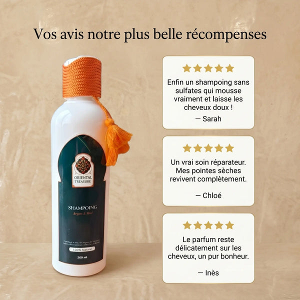 Avis clientes shampoing doux argan miel usage quotidien Oriental Treasure