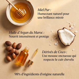 Ingrédients shampoing argan miel formule simple 9 ingrédients naturels
